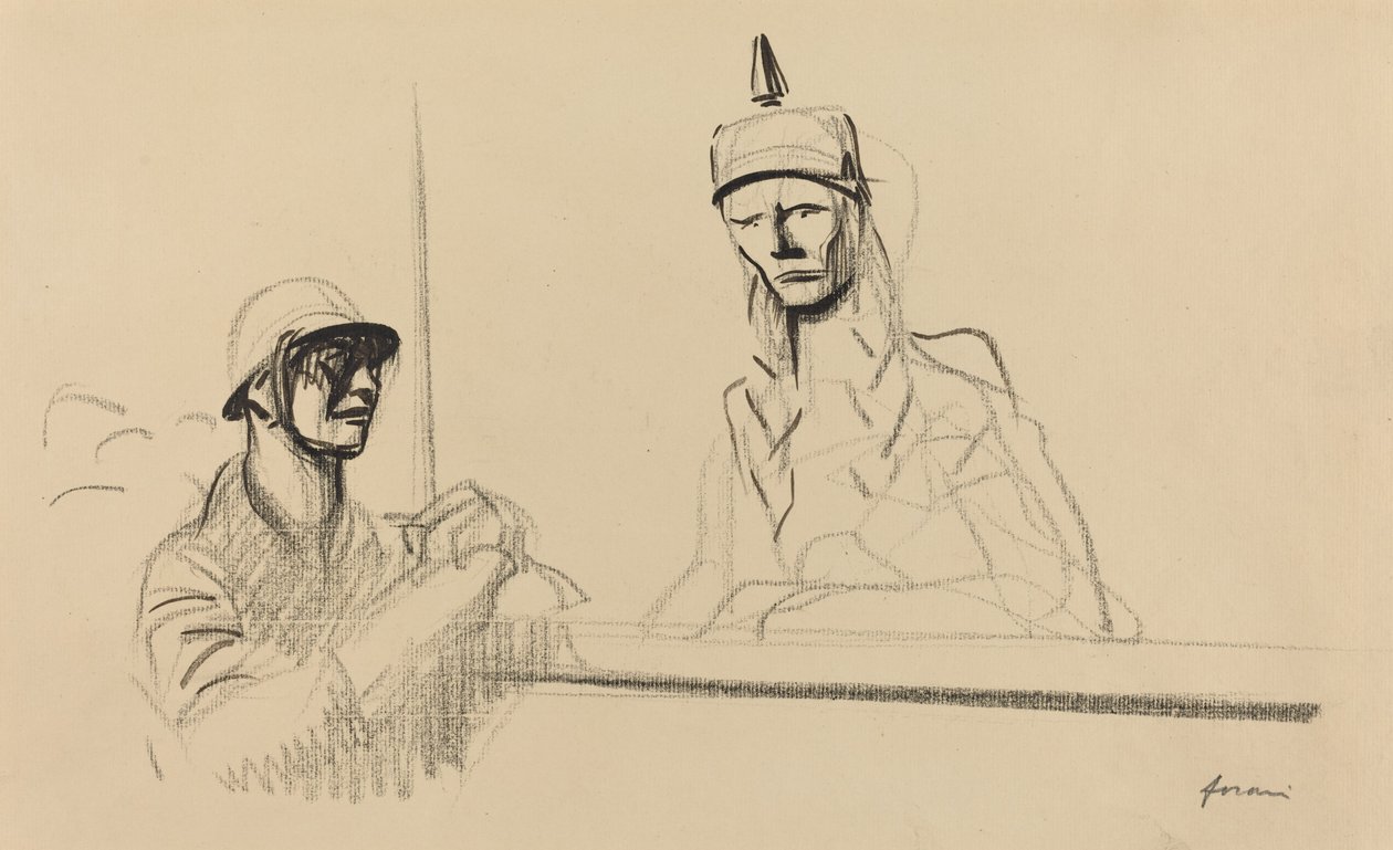 Fransk soldat tiltaler Germania, ca. 19141919. af Jean Louis Forain