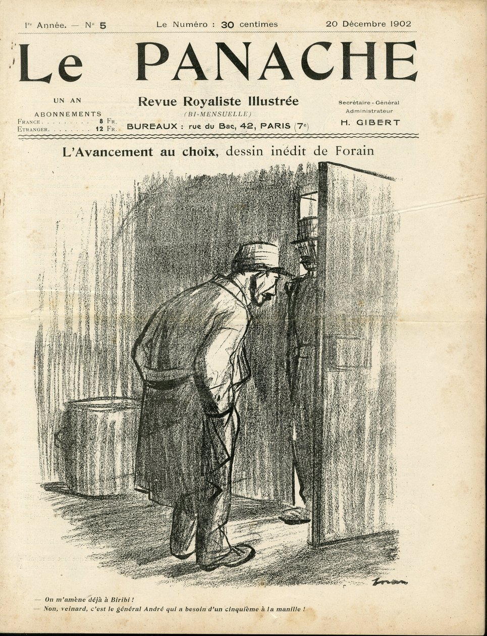 Illustration af Jean-Louis Forain (1852-1931) til forsiden af Le Panache, royalistisk magasin illustree af Jean Louis Forain