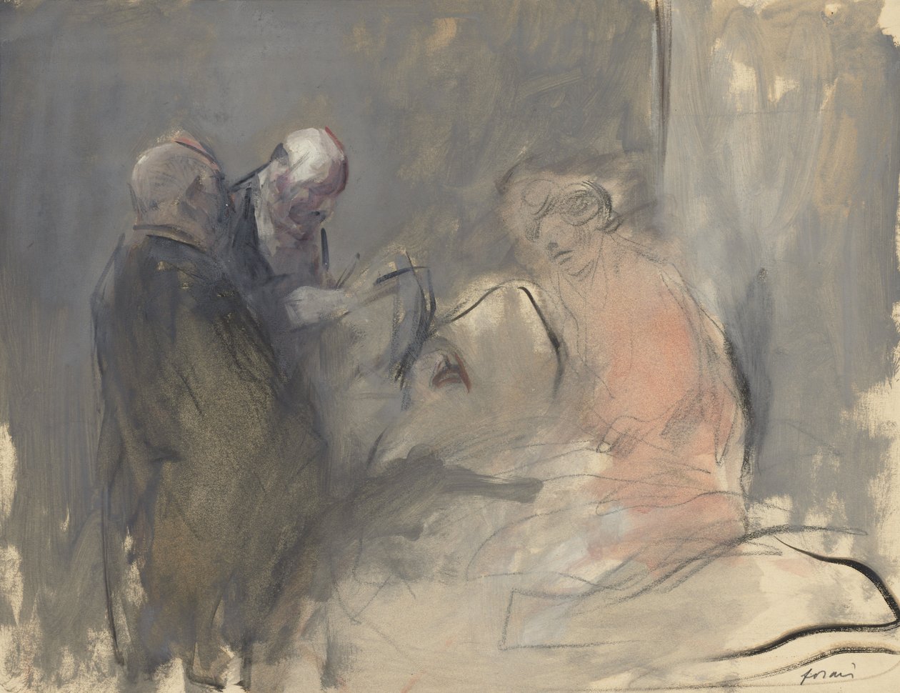 In the Hospital recto Skitse for In the Hospital verso, fjerde kvartal 1800-tallet eller første tredjedel 1900 af Jean Louis Forain