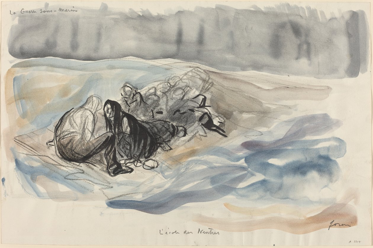 Undervandskrigsførelse. The School of Neutrals, ca. 19141919. af Jean Louis Forain