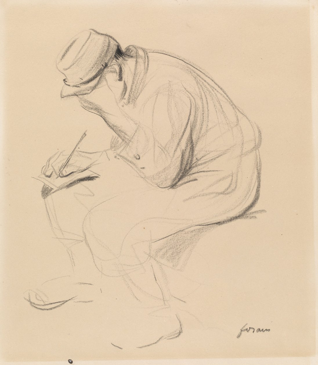 Le Poilu fransk soldat skriver hjem, ca. 1900. af Jean Louis Forain