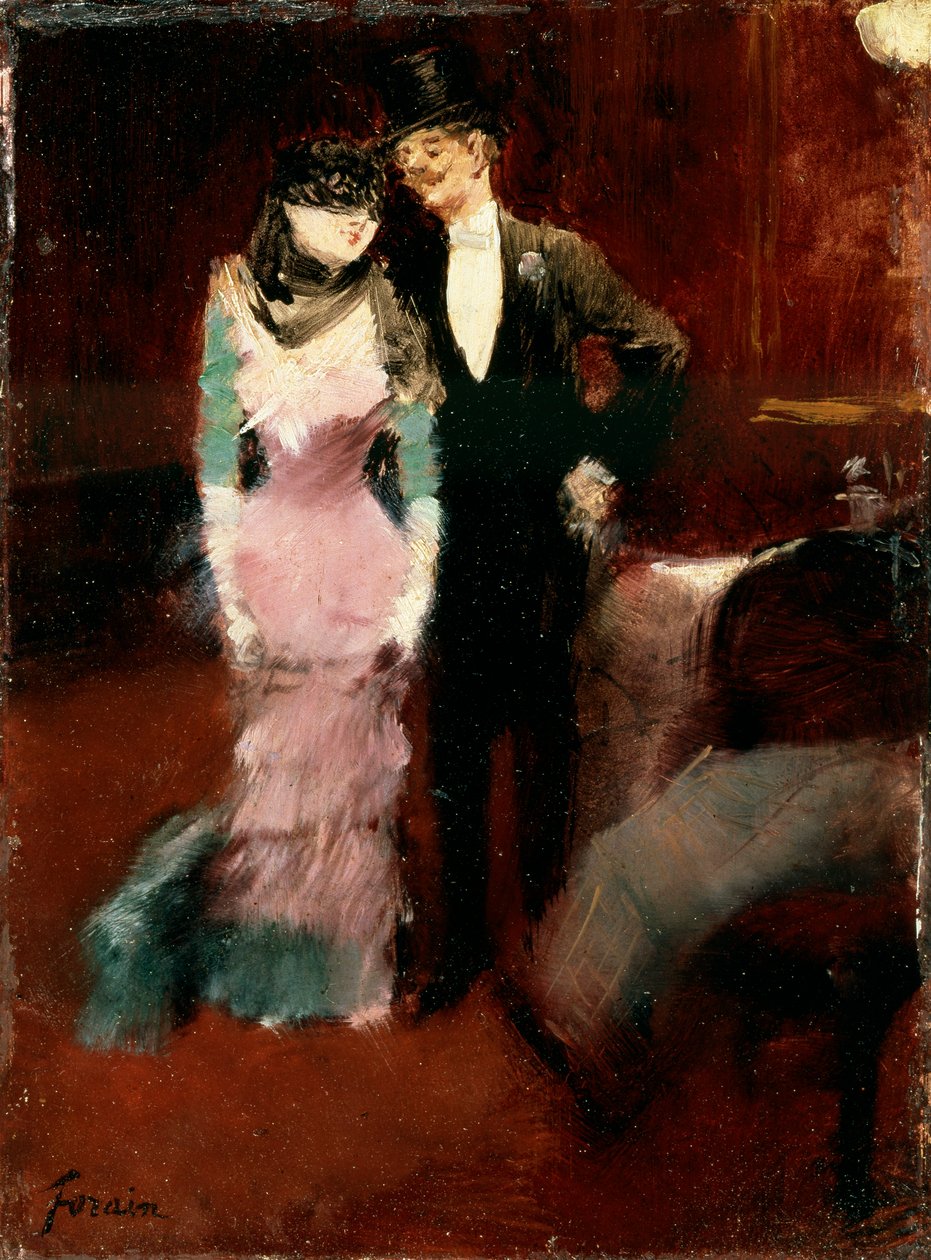 At forlade et maskeradebal i Paris Opera, slutningen af det 19. eller begyndelsen af det 20. århundrede. af Jean Louis Forain