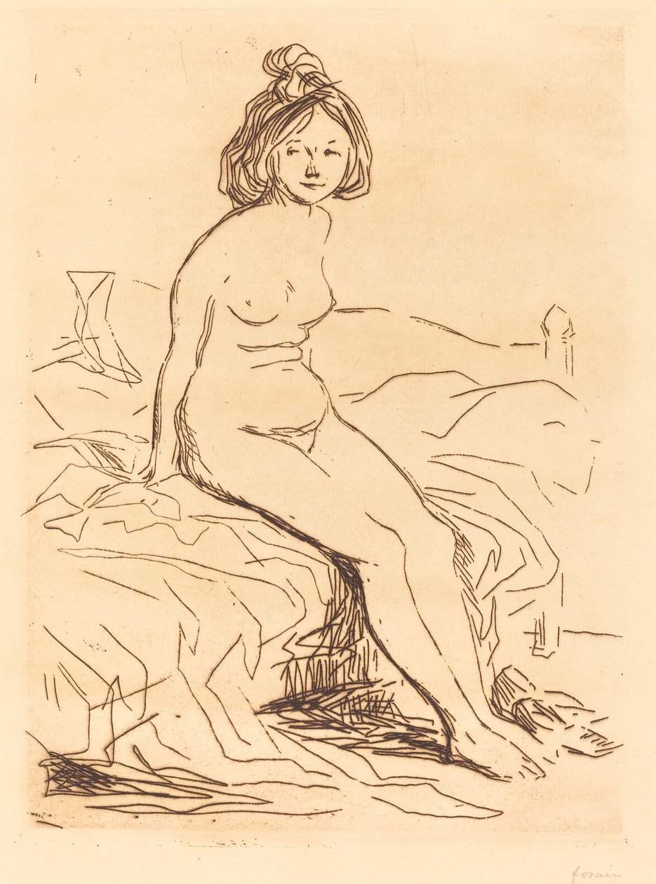 Nøgen kvinde, siddende på sin seng, set forfra af Jean Louis Forain