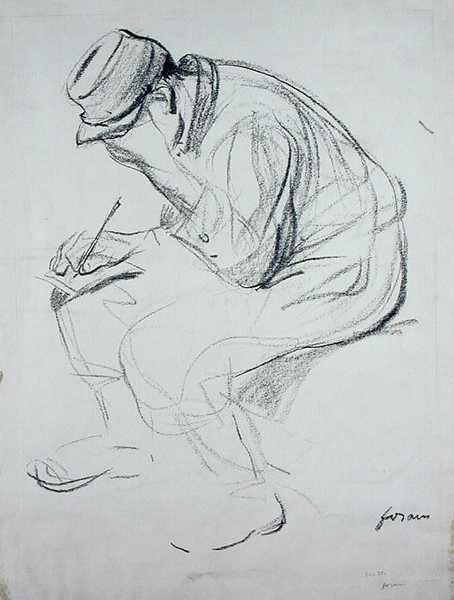 Soldatskrivning (litografi) af Jean Louis Forain