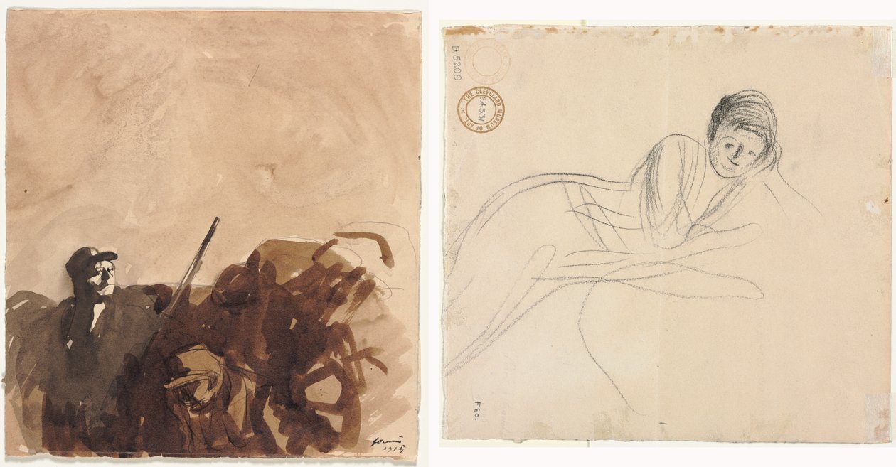 Soldat i en skyttegrav (recto) liggende kvinde (verso) af Jean-Louis Forain