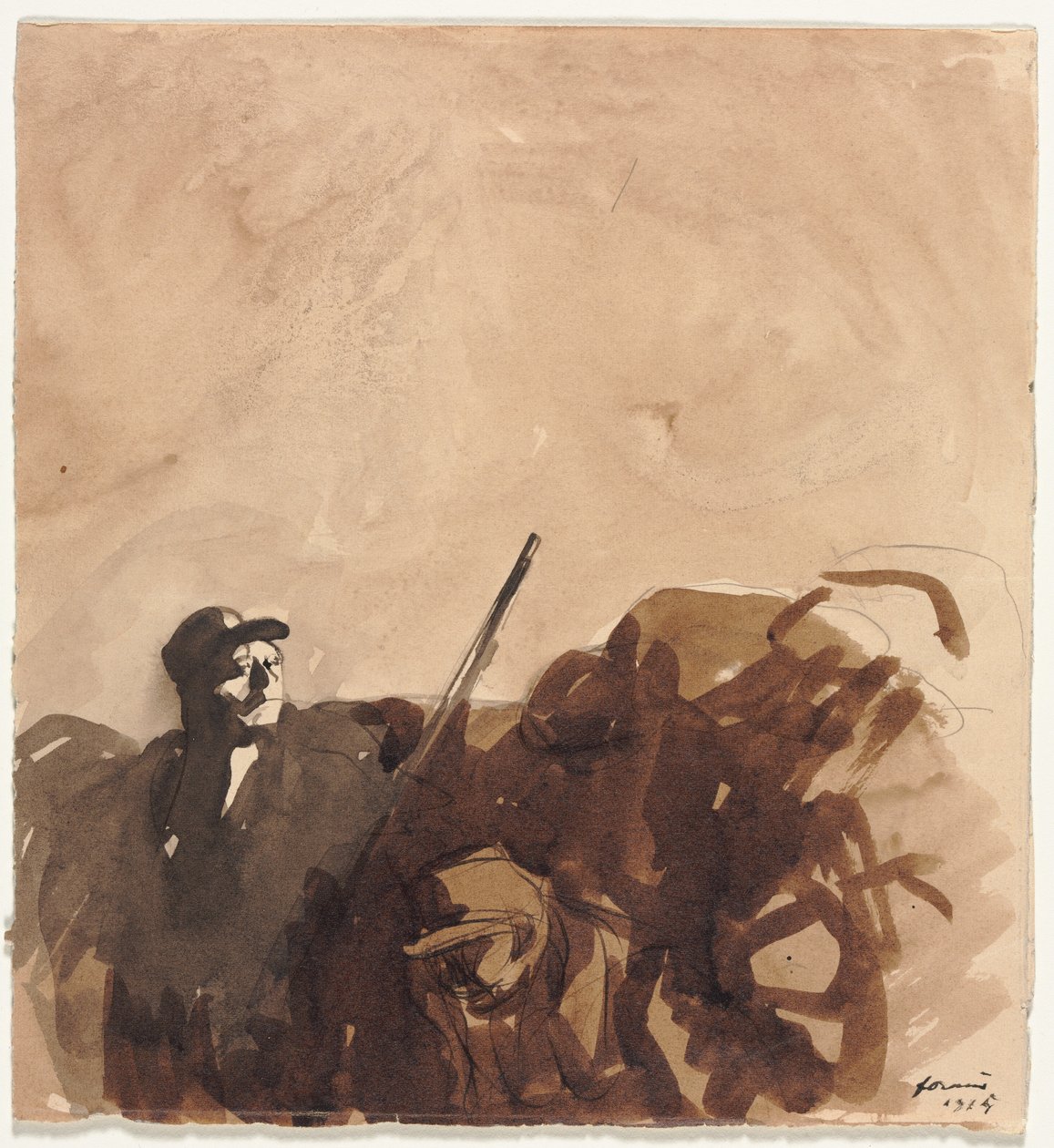 Soldat in a Trench recto Reclining Woman verso, 1915. af Jean Louis Forain