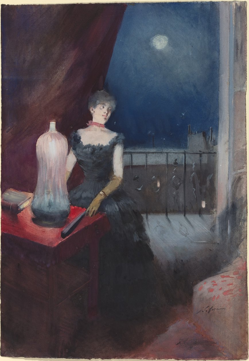 Stående kvinde med fan, formentlig 18801890. af Jean Louis Forain
