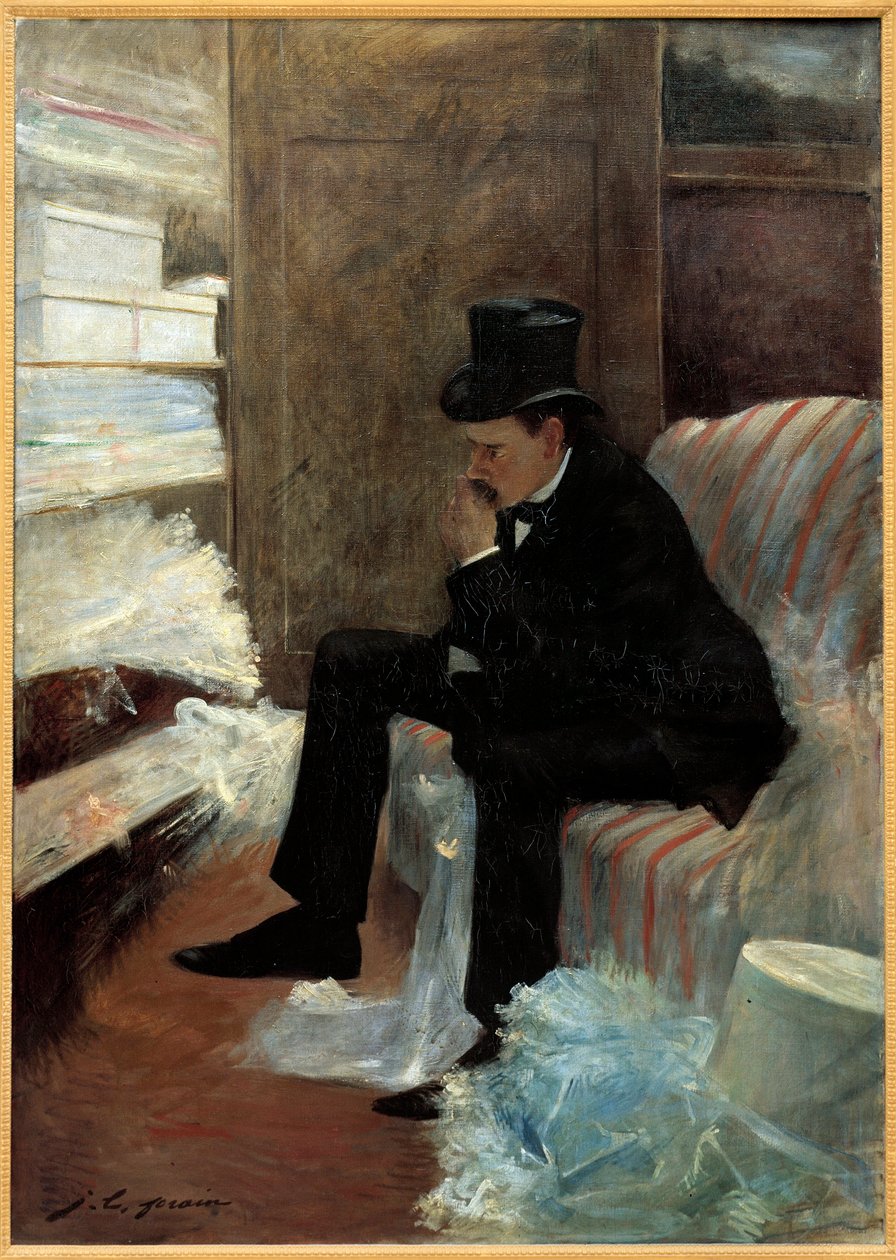 Enkemandens maleri af Jean Louis Forain (1852-1931) 1800-tallet, olie på lærred, Dim. 1,41x1 m Paris, Musee d