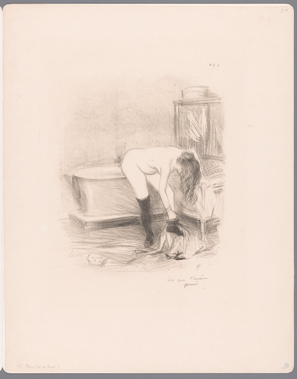 Kvinde klæder sig af på badeværelset Le bain af Jean Louis Forain