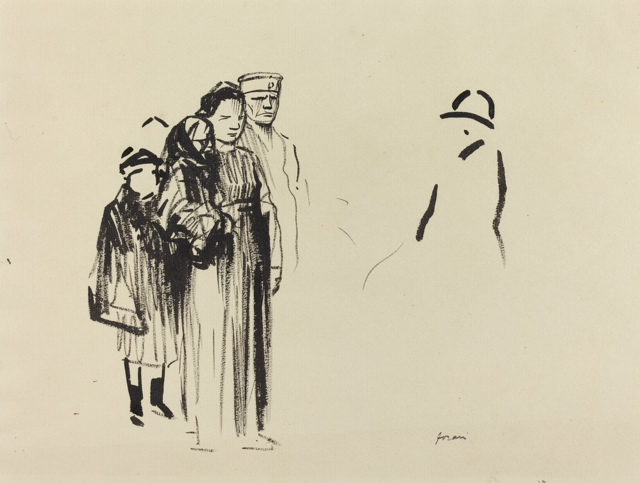 Kvinde og to børn med tyske soldater, ca. 19141919. af Jean Louis Forain