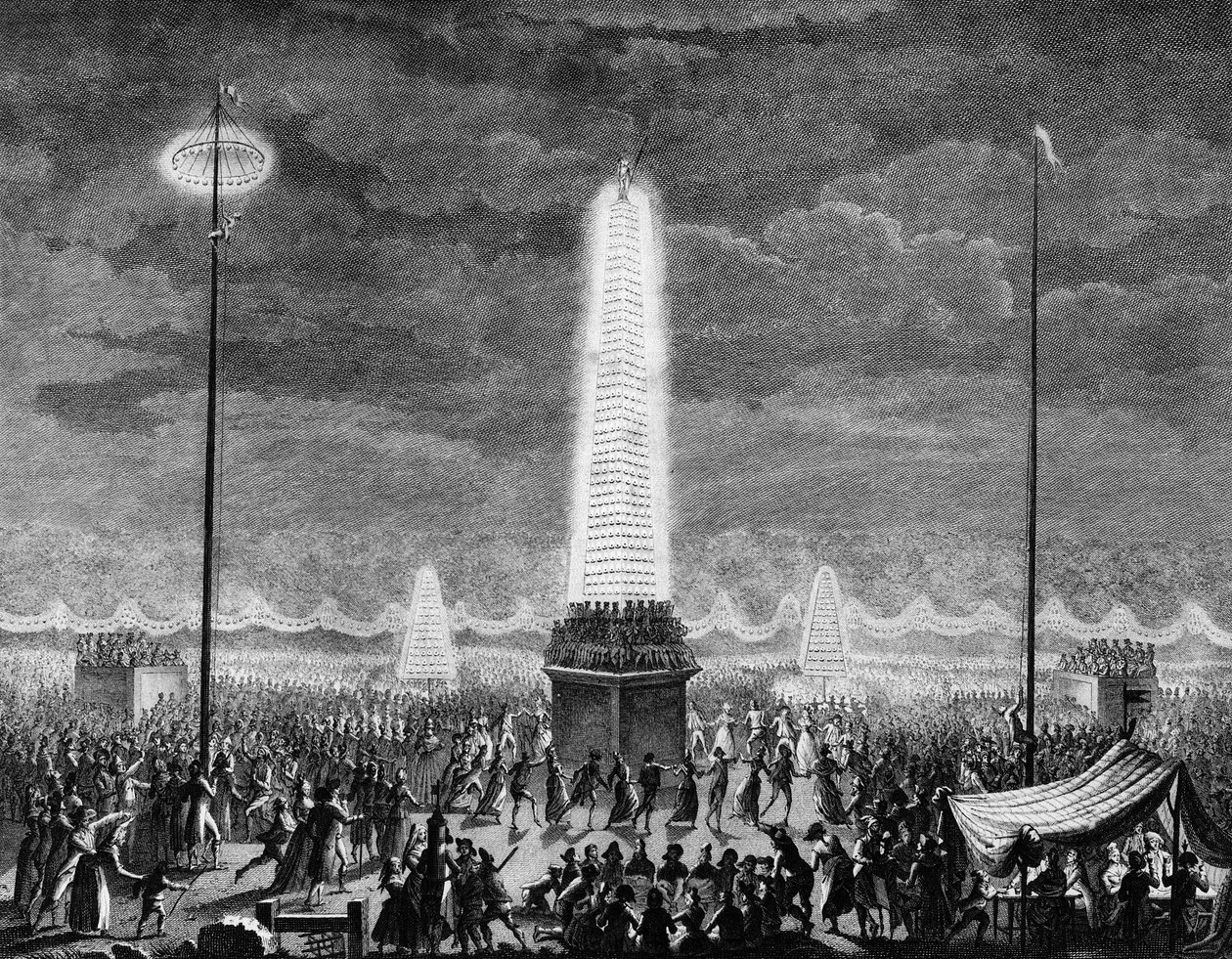 Franske revolution: Festivaler og belysninger på Champs Elysees i Paris den 18. juli af Jean Louis II (after) Prieur