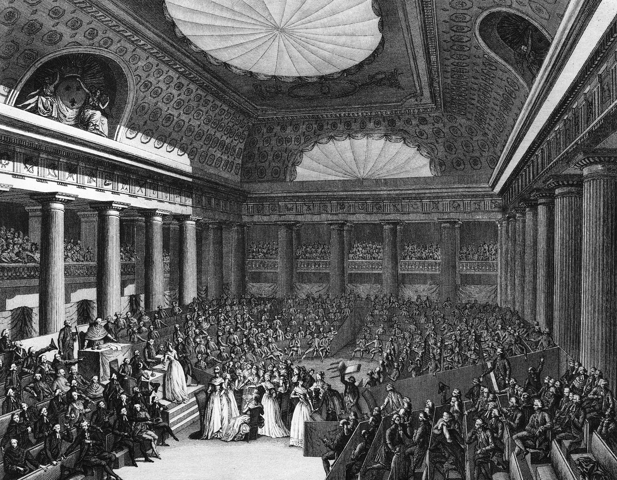 Franske revolution: Gave af smykker lavet af kvindelige kunstnere til nationalforsamlingen den 7. september af Jean Louis II (after) Prieur