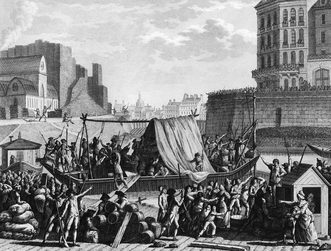 Franske revolution: Pulverbådsstop ved Saint Pauls havn den 6. august af Jean Louis II (after) Prieur
