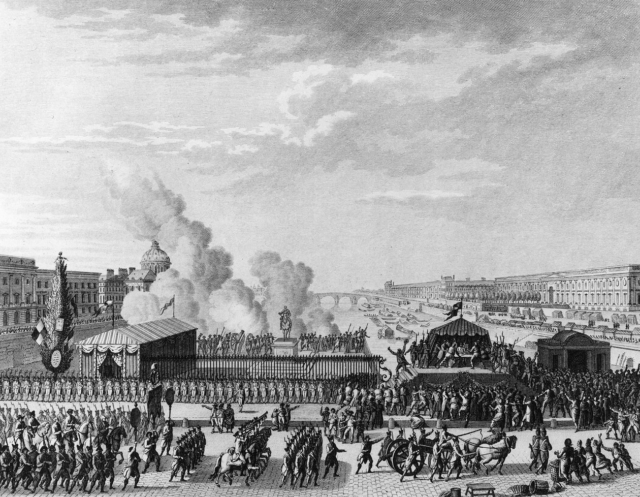 Franske revolution: Frivillige ved Pont Neuf i Paris, 22. juli af Jean Louis II (after) Prieur