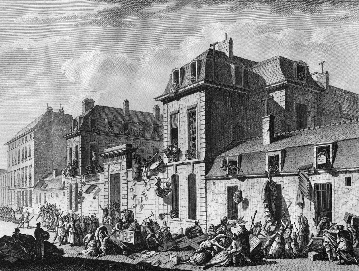 Fransk revolution: plyndring af hotel de Castries, rue de Varenne i det 7. arrondissement i Paris af Jean Louis II (after) Prieur