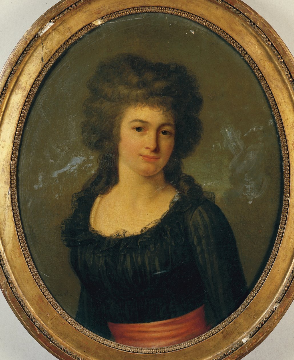 Portrait of a gentlewoman in a black dress with red sashdani af Jean Louis Laneuville