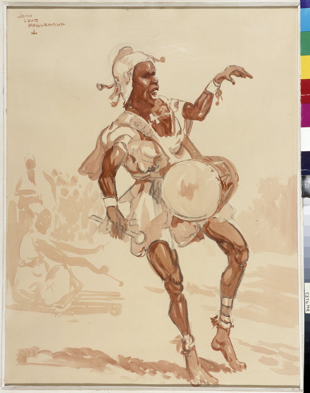 Afrikansk musiker (akvarel) af Jean Louis Paguenaud