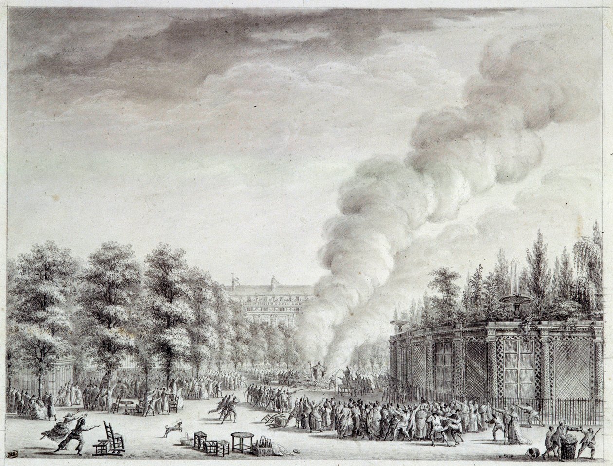 Fransk revolution: "" Model af paven brænder i Palais-Royal, 6. april af Jean Louis the Younger Prieur