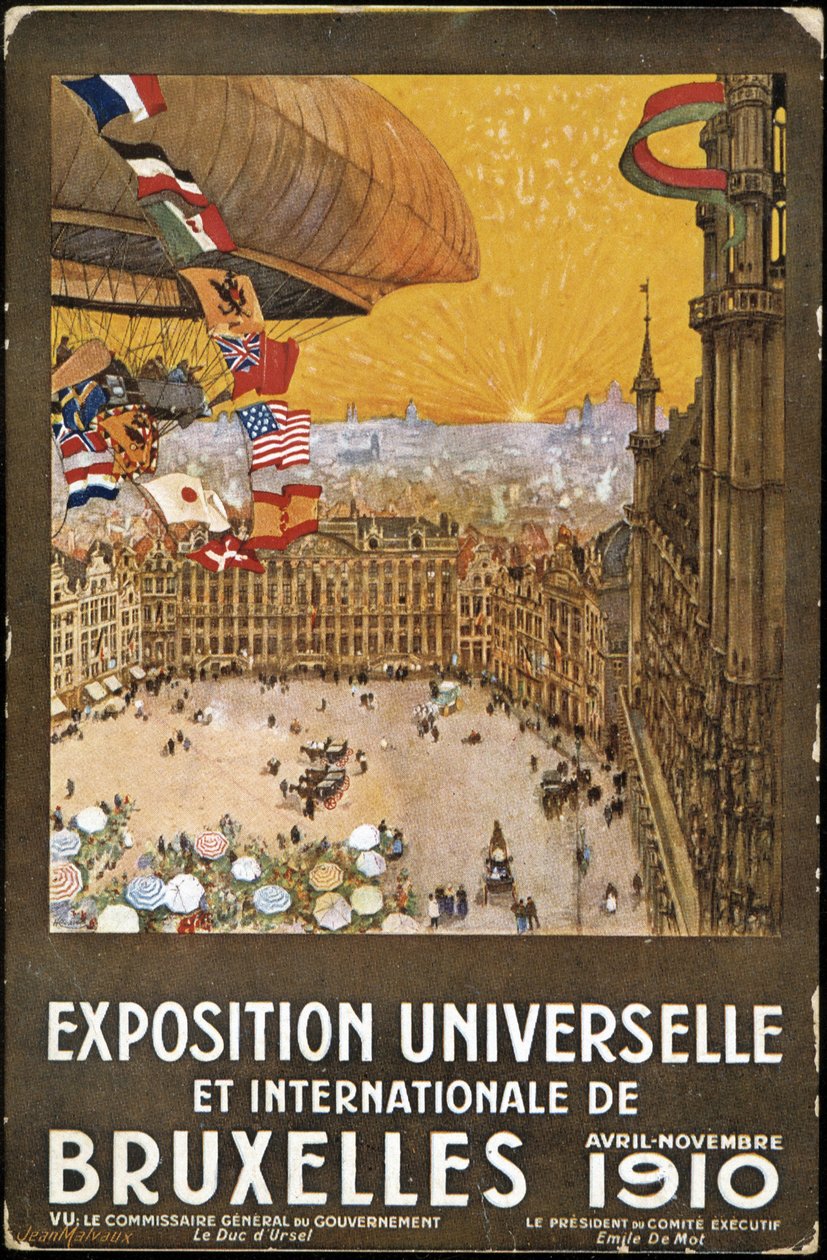 Verdensudstilling og international udstilling i Bruxelles, plakat af Jean Malvaux. Kromolitografi af Jean Malvaux