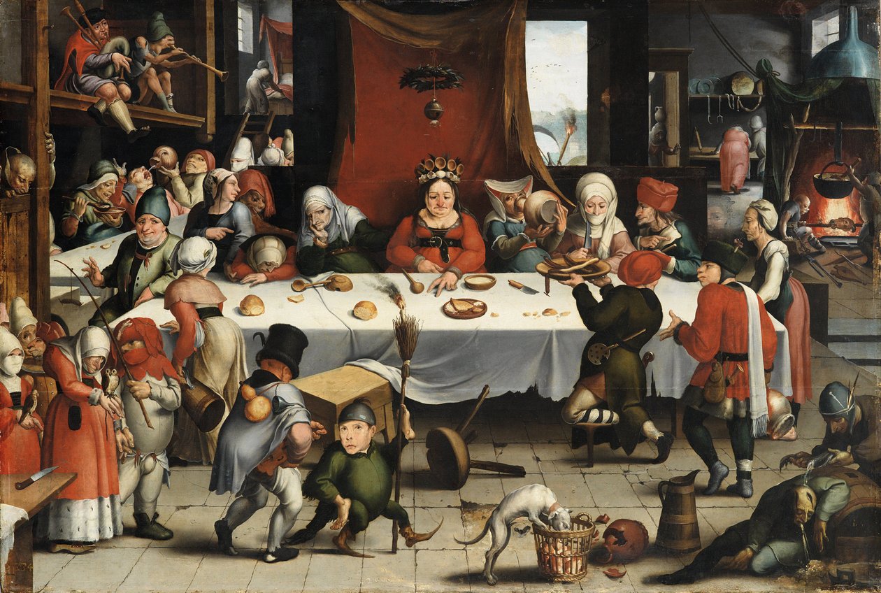 Burlesk fest, ca. 1550 (olie på panel) af Jean Mandyn