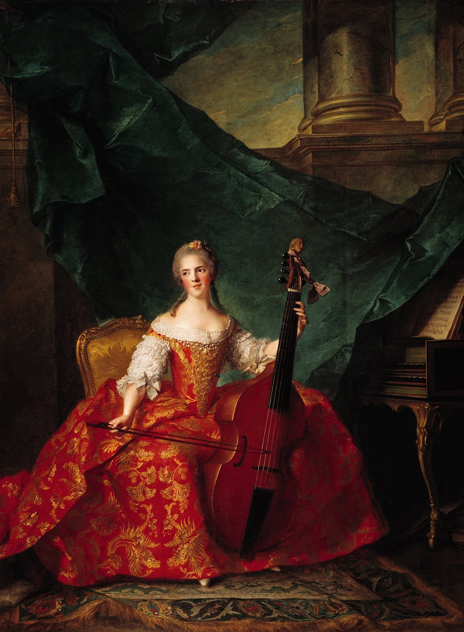 Madame Henriette de France (1727-52) i hofkostume spiller på basguitar, 1754 af Jean Marc Nattier