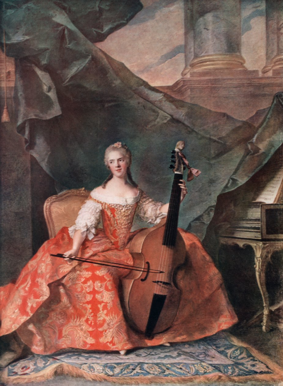 Madame Henriette de France i hofkostume spiller en basviol, 1754. af Jean Marc Nattier