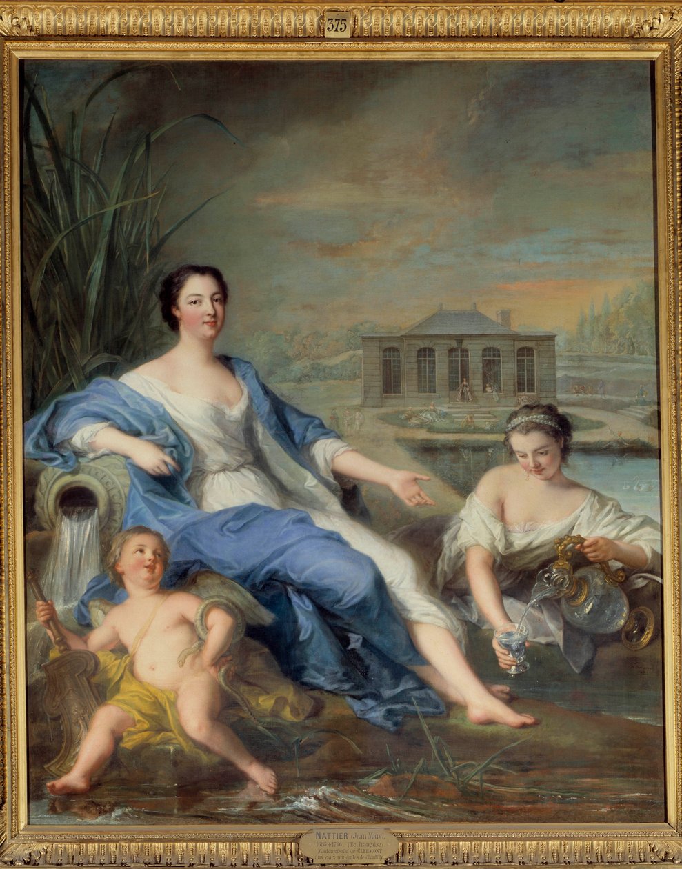 Portræt i fuld længde af Marie Anne de Bourbon kaldet Mademoiselle de Clermont (1697-1741) med mineralvand fra Chantilly-maleri af Jean Marc (Jean-Marc) Nattier (1685-1766) af Jean Marc Nattier