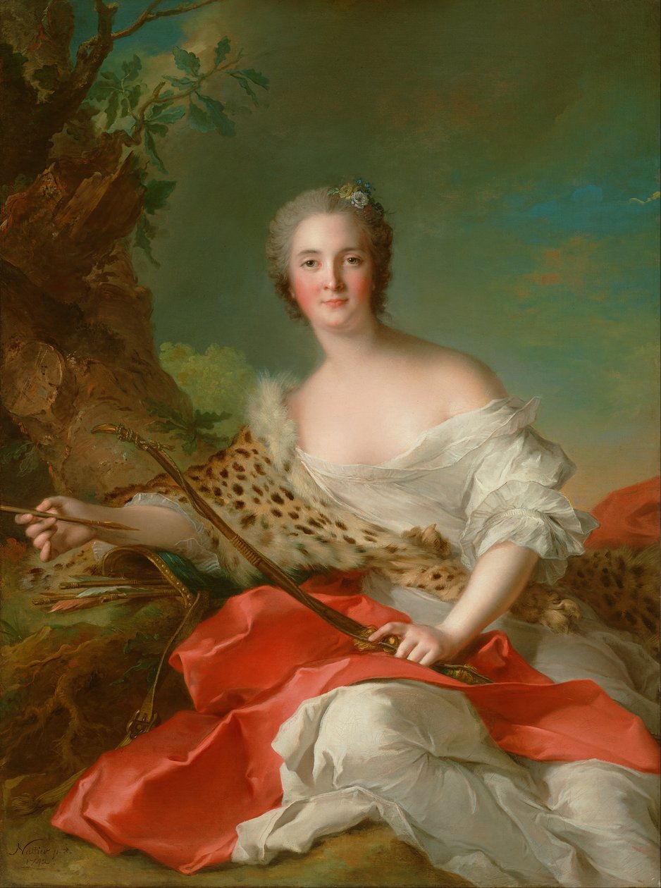 Portræt af Constance-Gabrielle-Magdeleine Bonnier de la Mosson som Diana af Jean Marc Nattier
