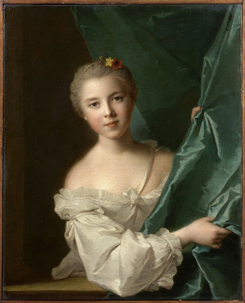 Portræt af Eleonore Louise de Berville, Marquise de Hallay-Coetquen, 1751. af Jean Marc Nattier