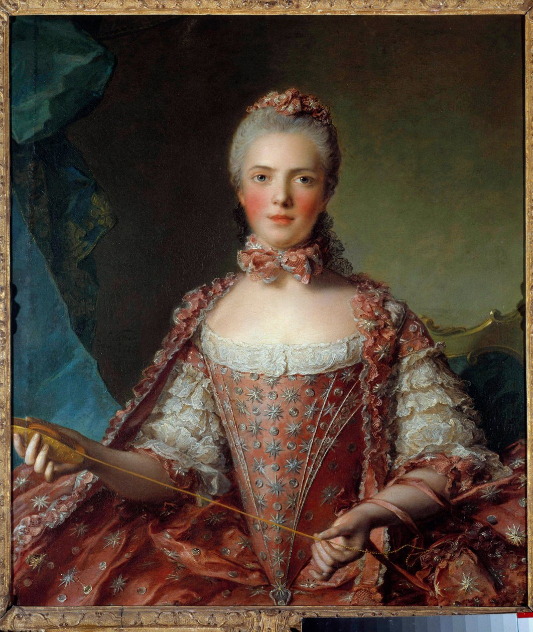 Portræt af Madame Adelaide af Frankrig (1732-1800) laver knuder Maleri af Jean-Marc (Jean Marc) Nattier (1685-1766) 1756 Søn 1,26x0,96 m - Portræt af Madame Adelaide de France (1732-180) 1732-180 . Maleri af Jean-Marc (Jean Marc) Nattier (1685-1766) af Jean Marc Nattier