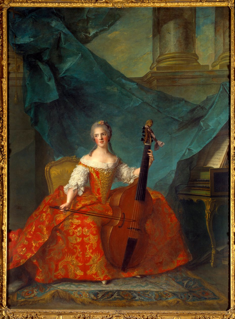 Portræt af Madame Henriette de France (1727-1752), datter af Ludvig XV, der spiller på violebas - Maleri af Jean Marc (Jean-Marc) Nattier (1685-1766) af Jean Marc Nattier