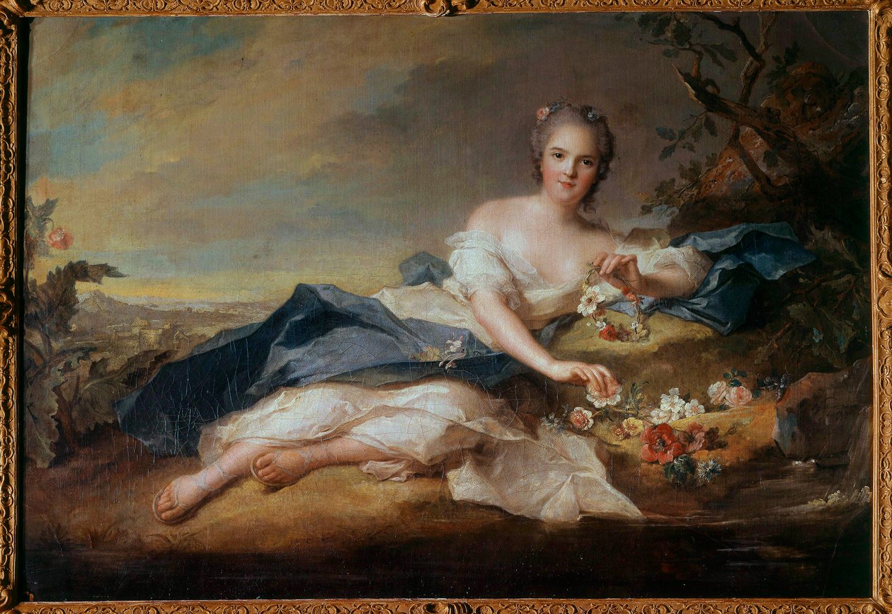 Portræt af Madame Henriette af Frankrig (1727-1752) i Flore, datter af Ludvig XV. Maleri af Jean Marc (Jean-Marc) Nattier (1685-1766) 1742 Søn 0,96x1,51 m af Jean Marc Nattier