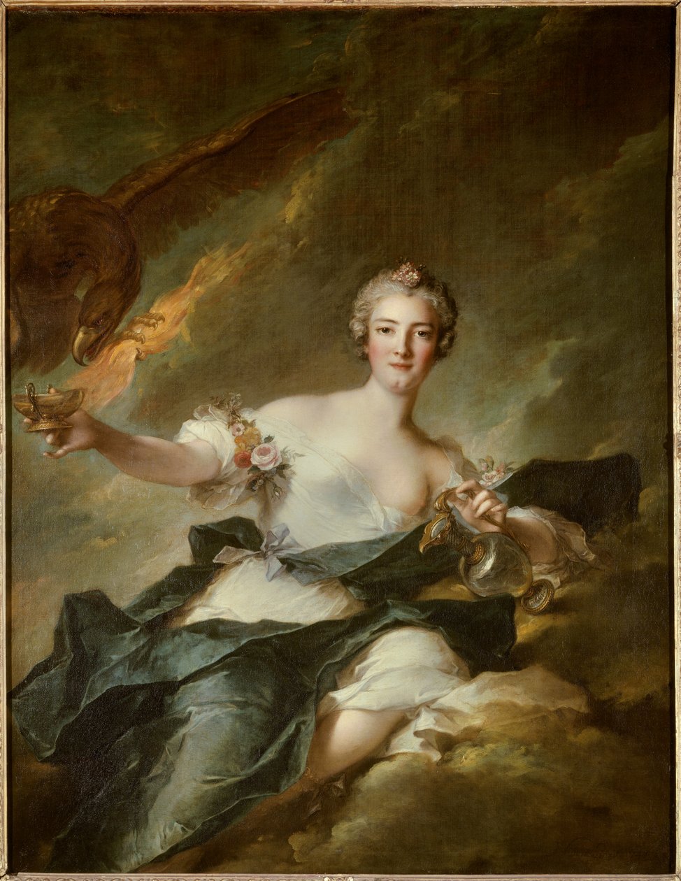 Portræt af hertuginden af Chaulnes, repræsenteret i Hebe, fornuftens gudinde (Anne Josephe Bonnier de la Masson (1718-1787), hustru til hertugen af Chaulnes) Det er repræsenteret med en ørn, der symboliserer guden Jupiter - Maleri af Jean Marc ( Jean-Marc) af Jean Marc Nattier