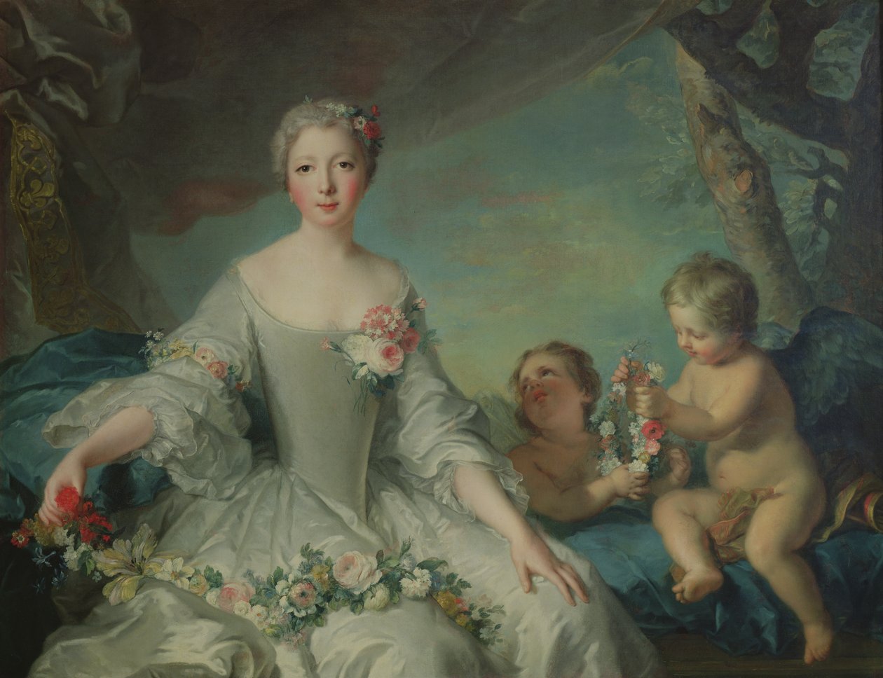 Portræt formodes at være Louise Diane dOrleans (1716-36) som Flora, 1731 af Jean Marc Nattier