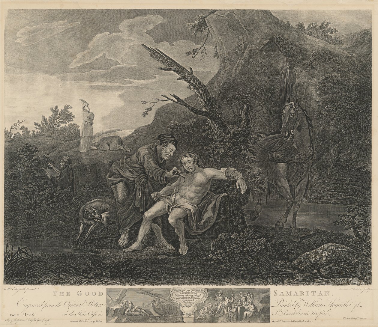 Den barmhjertige samaritaner af Jean Marie Delatre and Simon Francois Ravenet I after William Hogarth