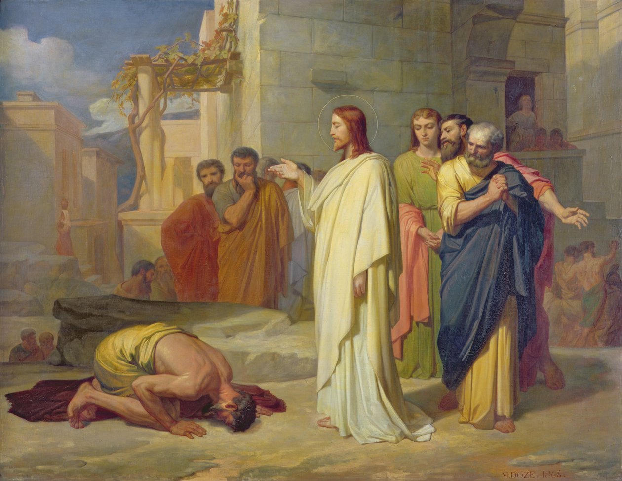 Jesus helbreder den spedalske, 1864 af Jean Marie Melchior Doze