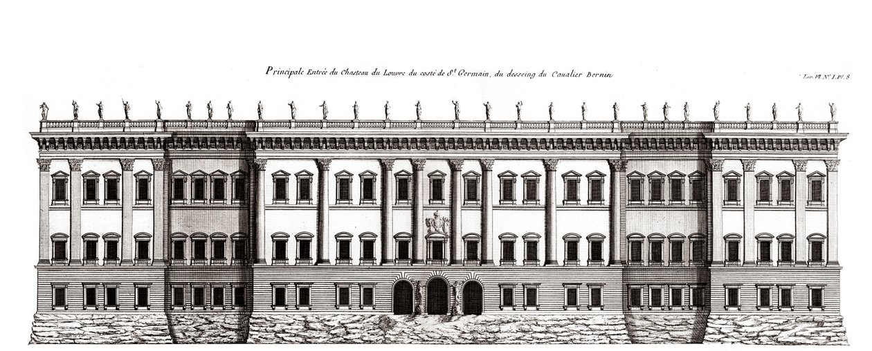 Louvre i Paris, projekt af Gian Lorenzo Bernini: forhøjning af hovedfacaden mod Saint-Germain l