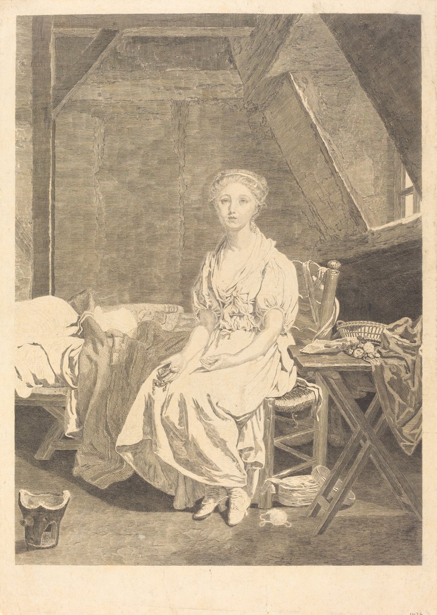 Den vaklende dyd af Jean Massard after Jean Baptiste Greuze