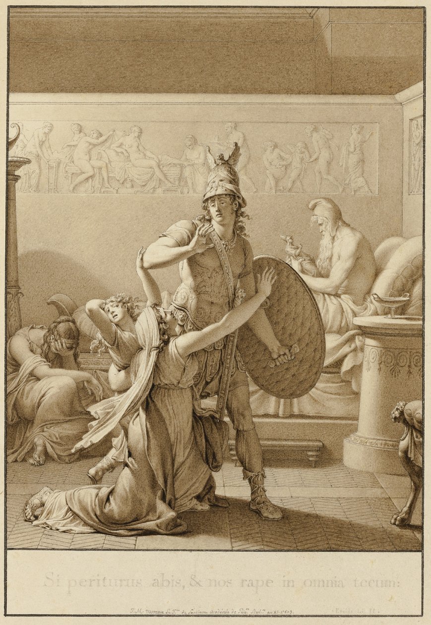 Creusa bønfalder Aeneas, da han drager i krig af Jean Michel Moreau