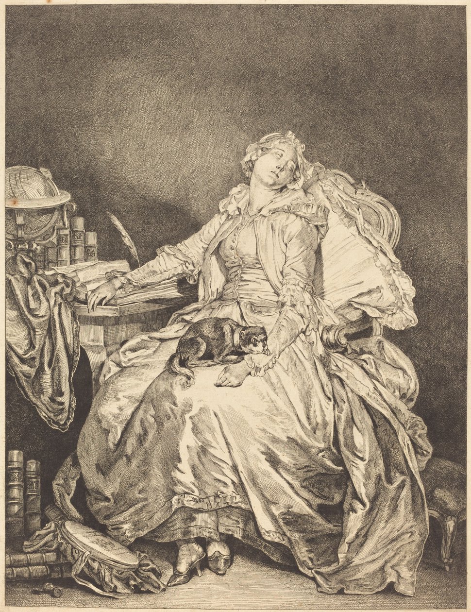 Sovende Filosofi af Jean Michel Moreau after Jean Baptiste Greuze