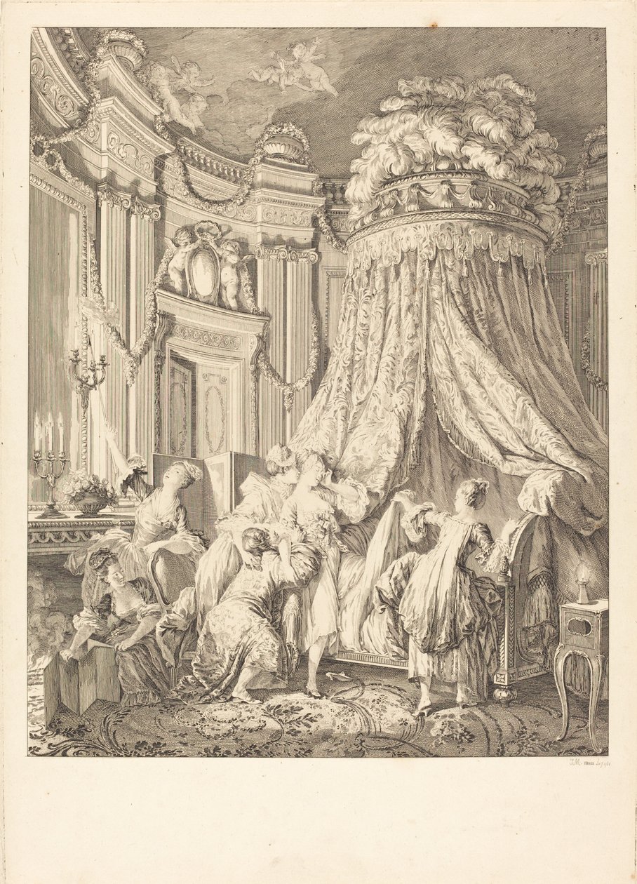 Brudens seng af Jean Michel Moreau after Pierre Antoine Baudouin