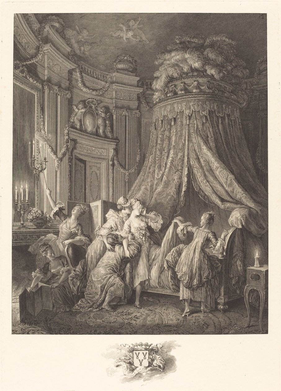 Brudens seng af Jean Michel Moreau and Jean Baptiste Blaise Simonet after Pierre Antoine Baudouin