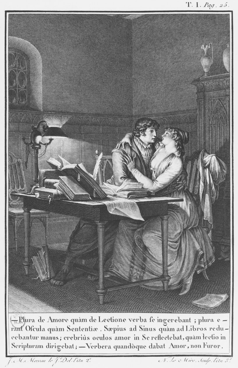 Heloise og Abelard i deres arbejdsværelse, illustration fra 