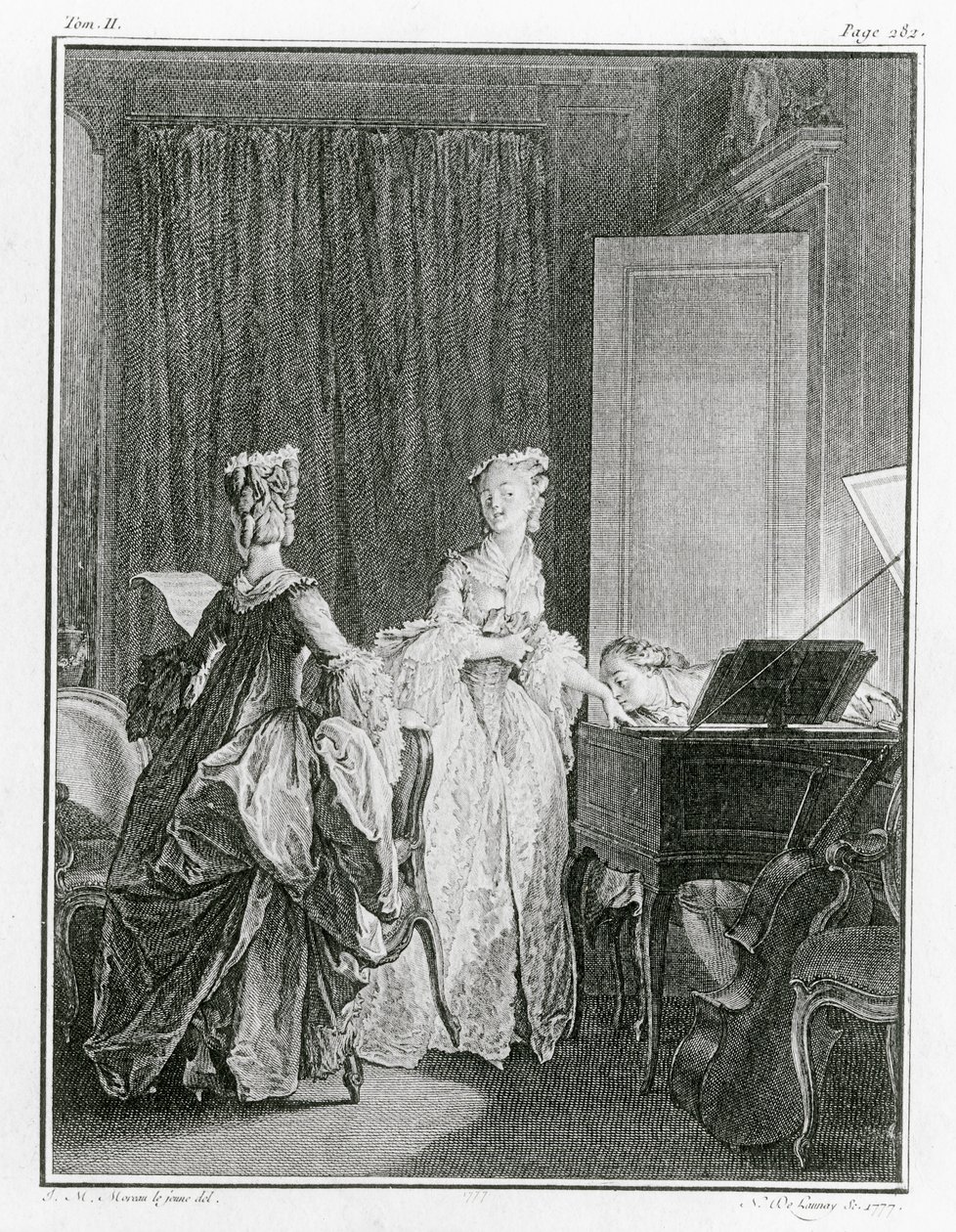 Cembalo, illustration fra "La Nouvelle-Heloise" af Jean-Jacques Rousseau (1712-78), graveret af Noel Le Mire (1724-1800) (se også 208105) af Jean Michel the Younger Moreau