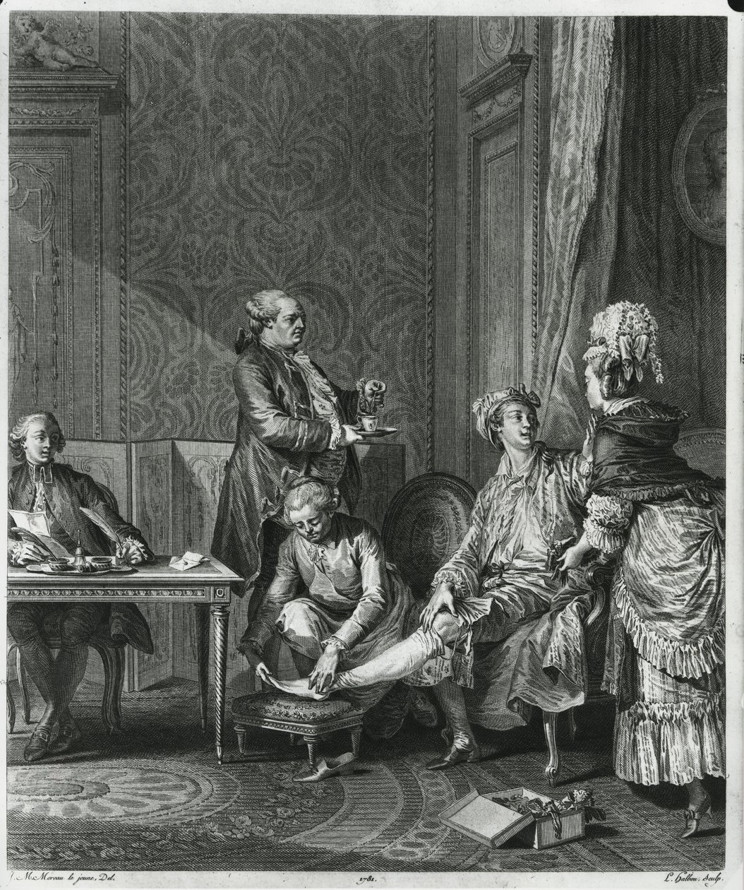The Levee, graveret af Louis Michel Halbou (1730-c.1809) 1781 af Jean Michel the Younger Moreau