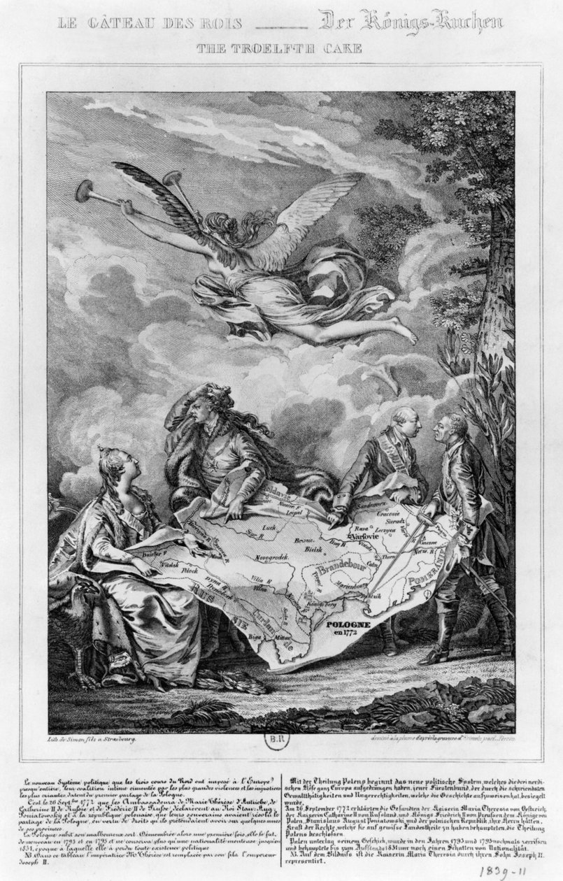The Troelfth Cake, Polens første deling den 26. september 1772, indgraveret af Noel Le Mire (1724-1800) (litho) (bw foto) af Jean Michel the Younger Moreau