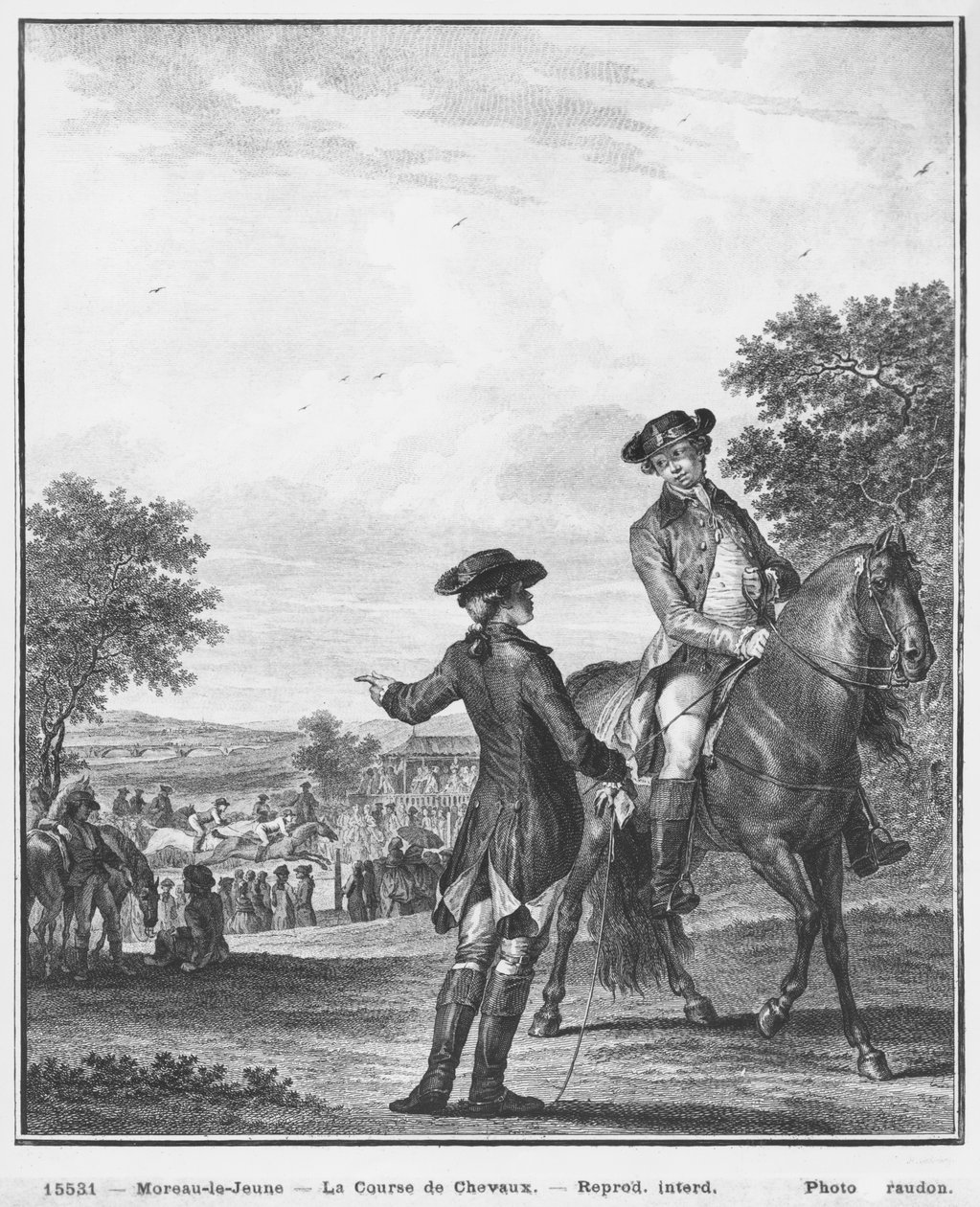 Hestevæddeløb, graveret af Heinrich Guttenberg (1749-1818) ca. 1777 af Jean Michel the Younger Moreau