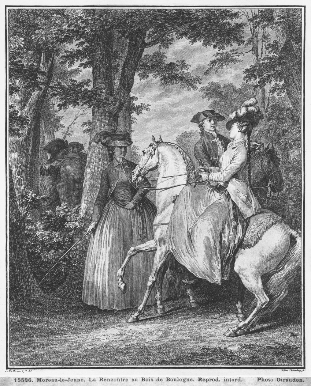 Mødet ved Bois de Boulogne, indgraveret af Heinrich Guttenberg (1749-1818) ca. 1777 af Jean Michel the Younger Moreau