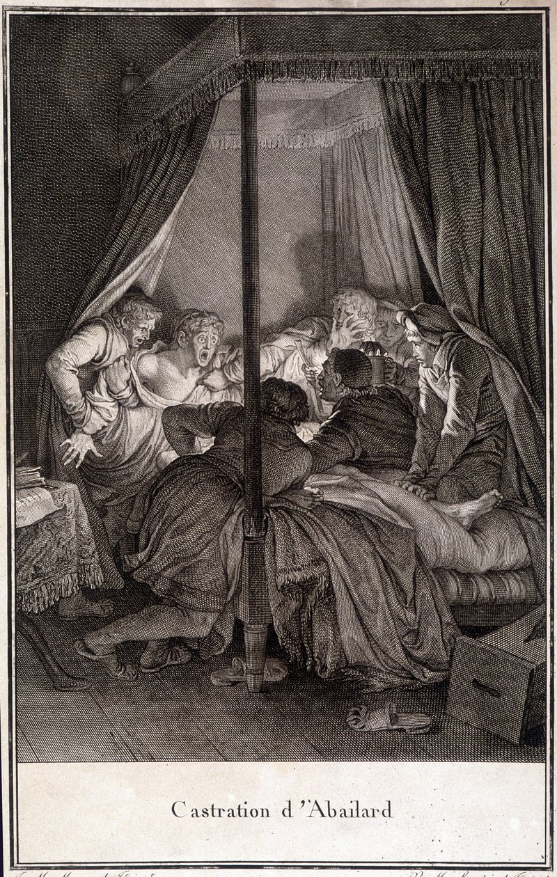 Kastrering af Pierre Abélard eller Pierre Abailard Fransk filosof og teolog (1079 til 1142). gravering af Moreau. af Jean Michel the Younger Moreau