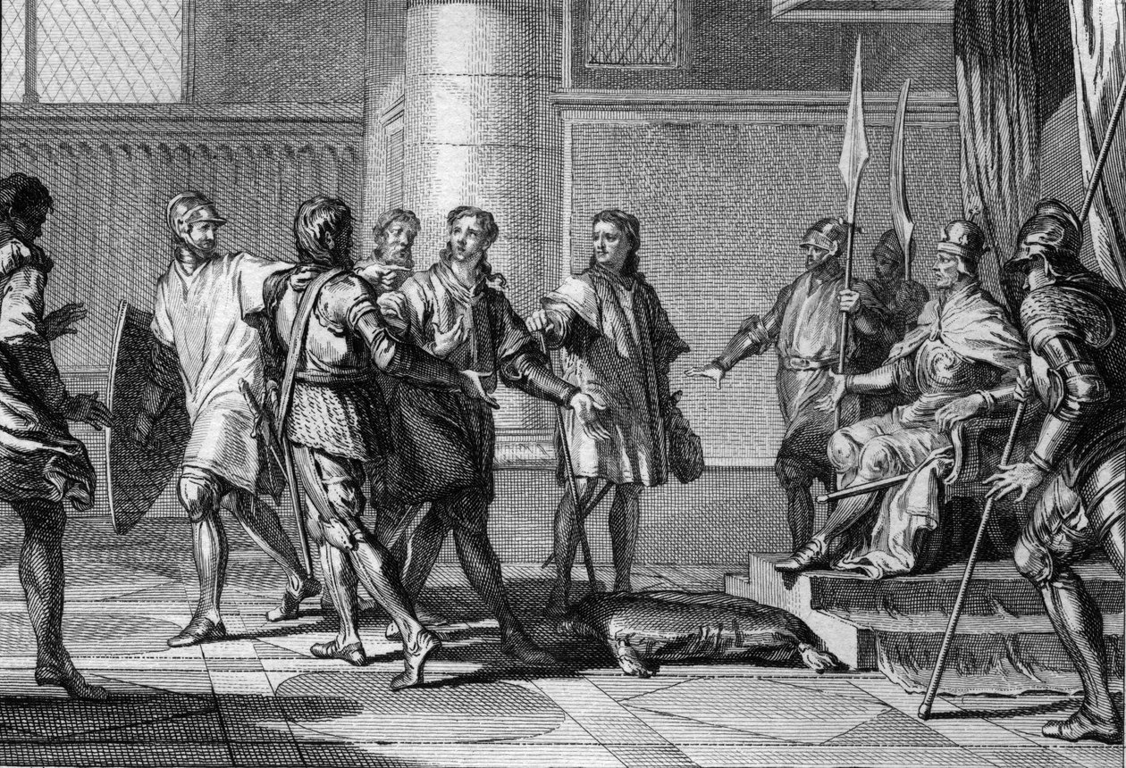 Charles (953-991), bror til kong Lothaire, hylder Otton (Othon) II (955 - 983), kejser af Det Hellige Romerske Rige. Sidstnævnte skabte hertugen af Nedre Lorraine (Nedre Lotharingia) og udnævnte Karl til hertug af Nedre Lotharingen, 977. Gravering af Jean Michel the Younger Moreau